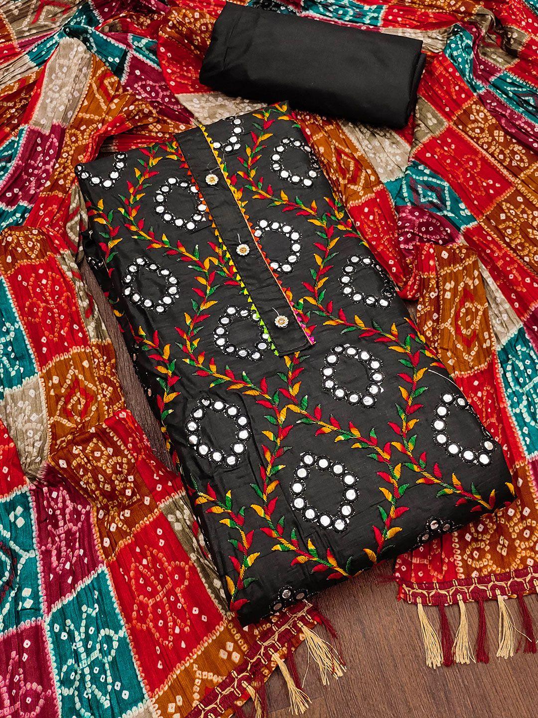 shadow & saining black & red embroidered pure cotton unstitched dress material