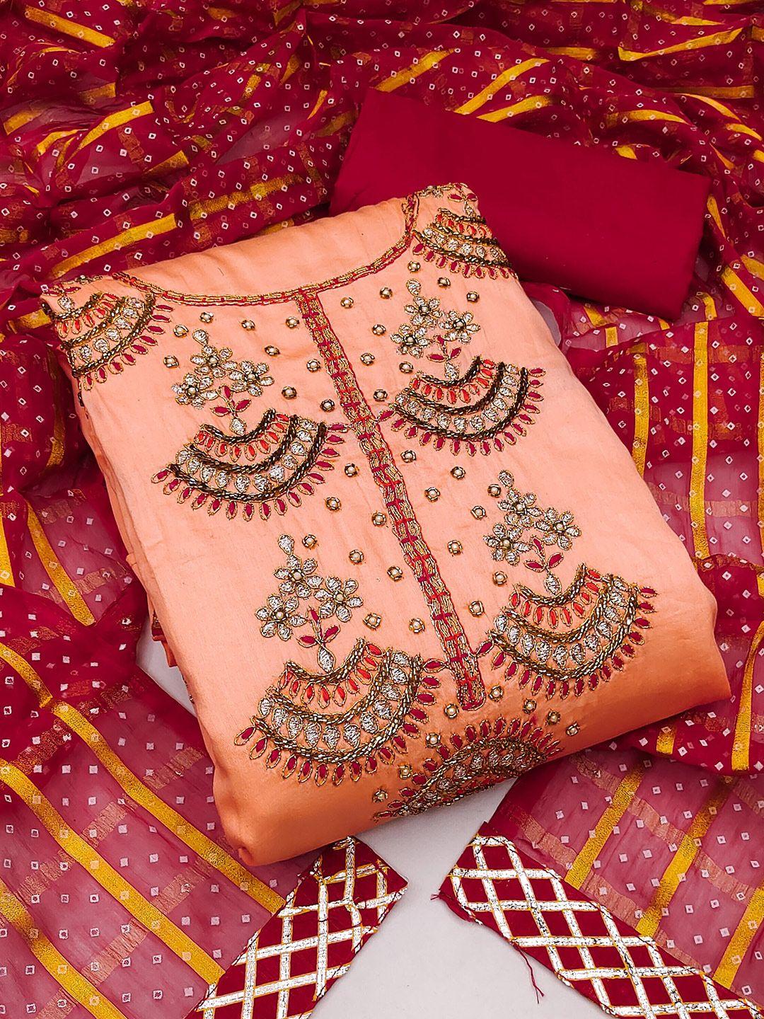 shadow & saining ethnic motifs embellished beads & stones unstitched dress material