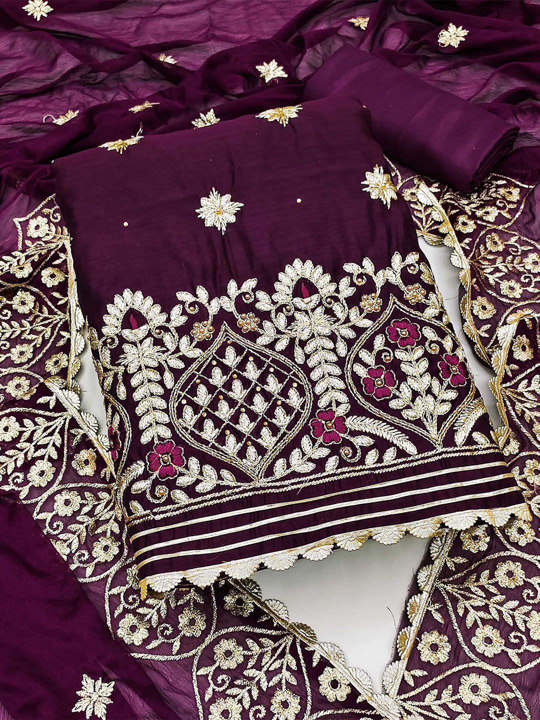 shadow & saining ethnic motifs embroidered beads & stones unstitched dress material