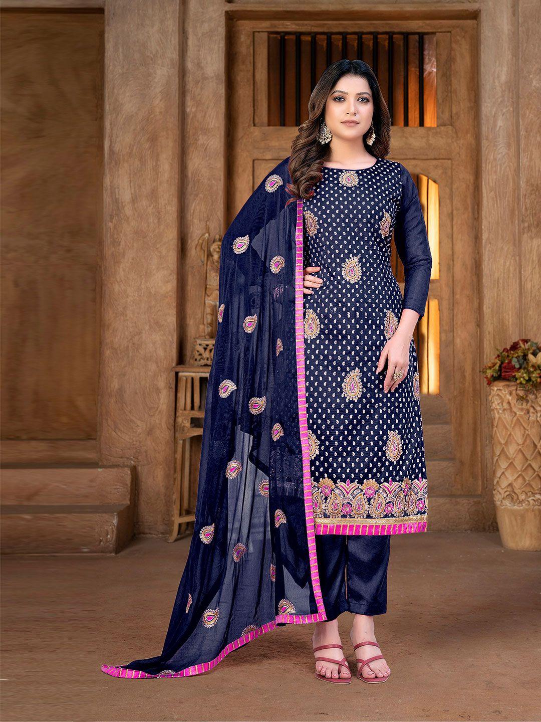 shadow & saining ethnic motifs embroidered unstitched dress material