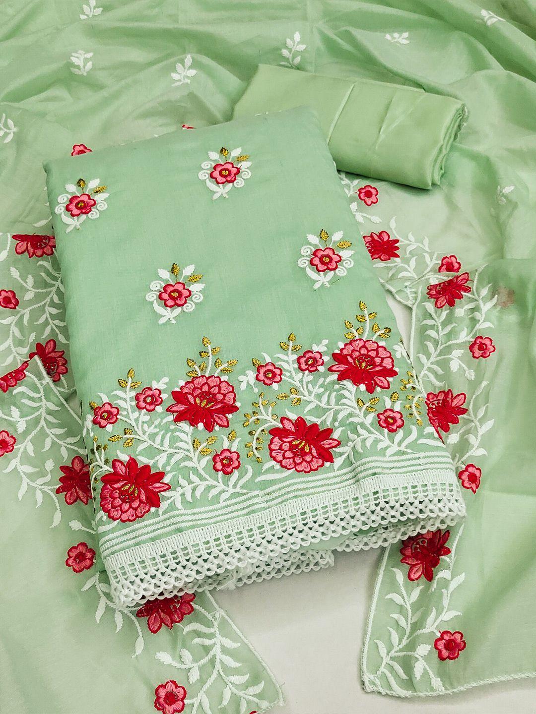 shadow & saining green & red embroidered unstitched dress material