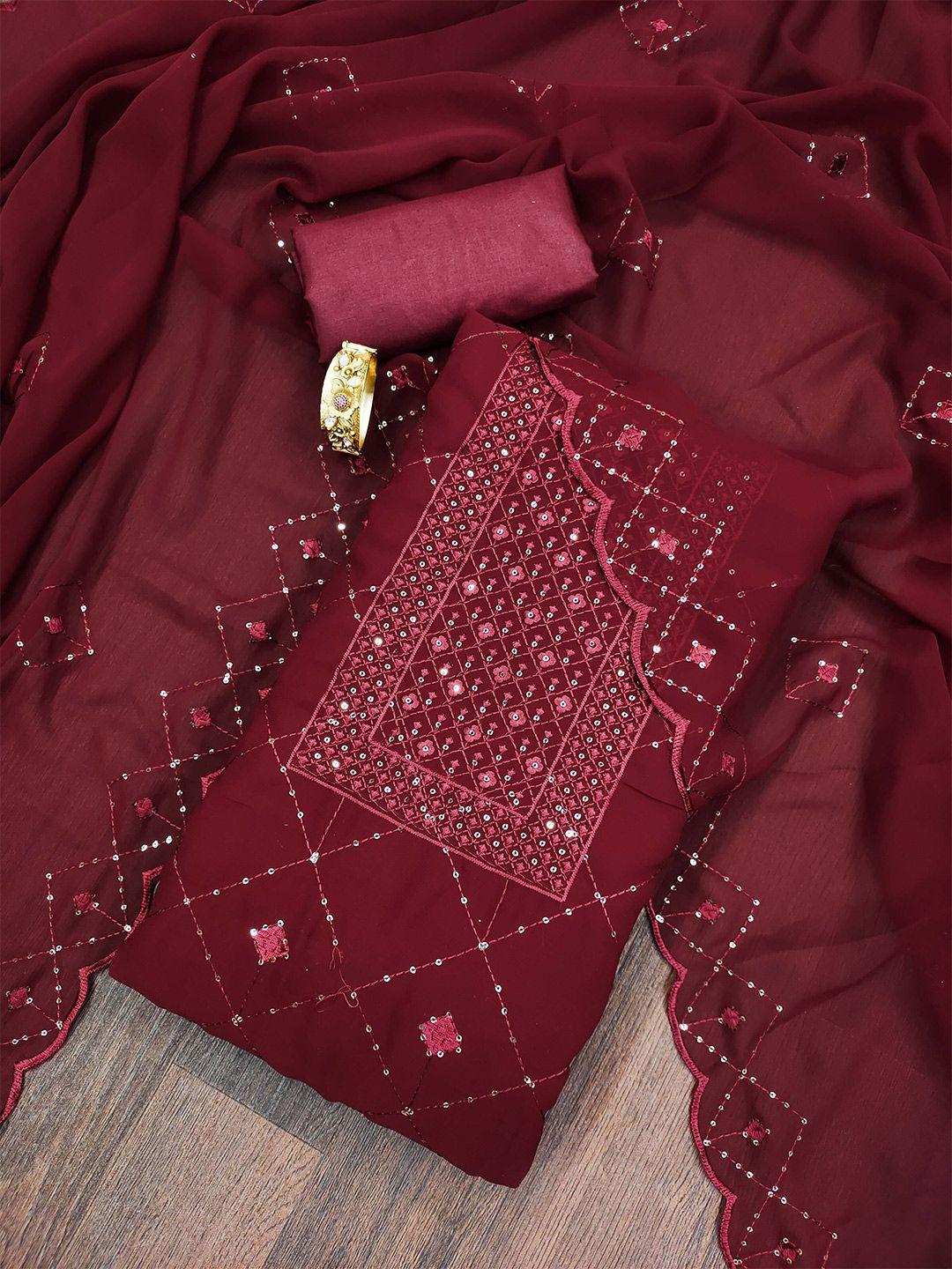 shadow & saining maroon embroidered silk georgette unstitched dress material