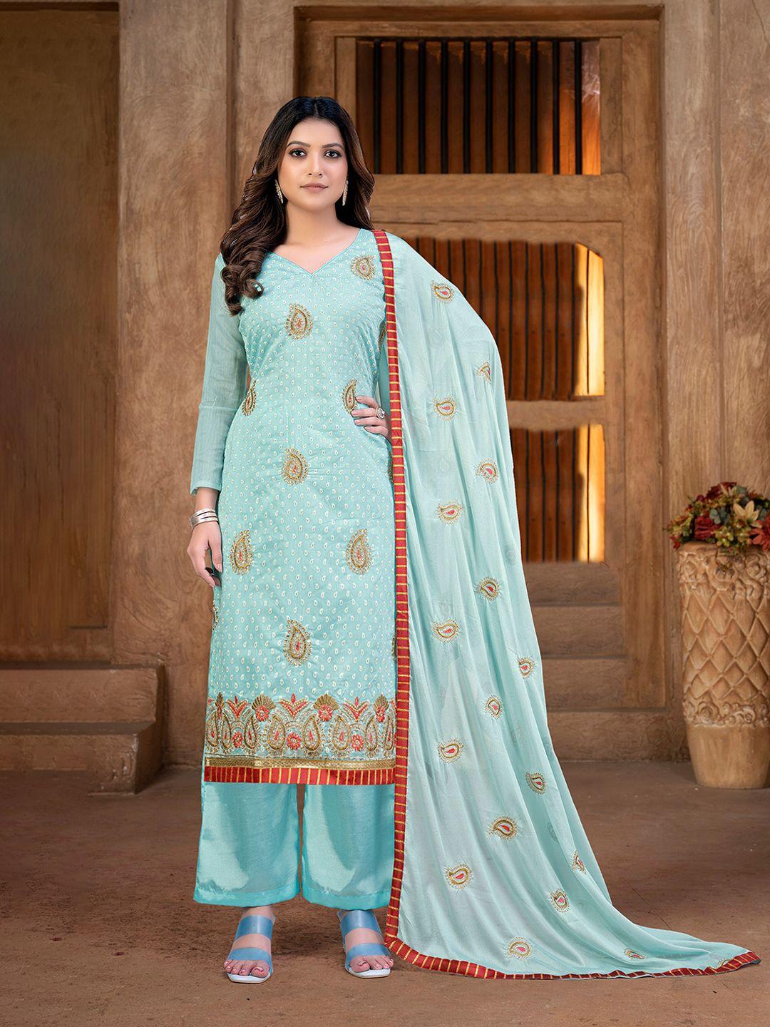shadow & saining paisley embroidered pure cotton unstitched dress material with dupatta
