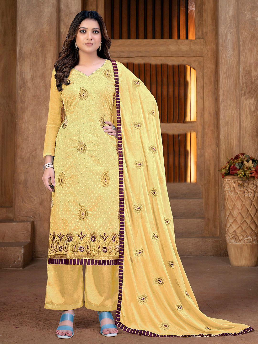 shadow & saining paisley embroidered pure cotton unstitched dress material with dupatta