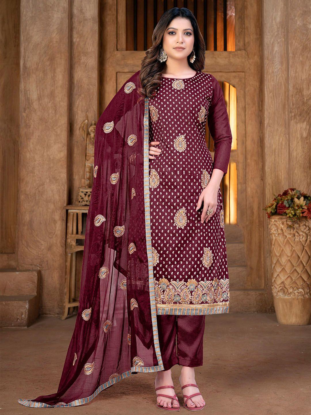 shadow & saining paisley embroidered unstitched dress material with dupatta