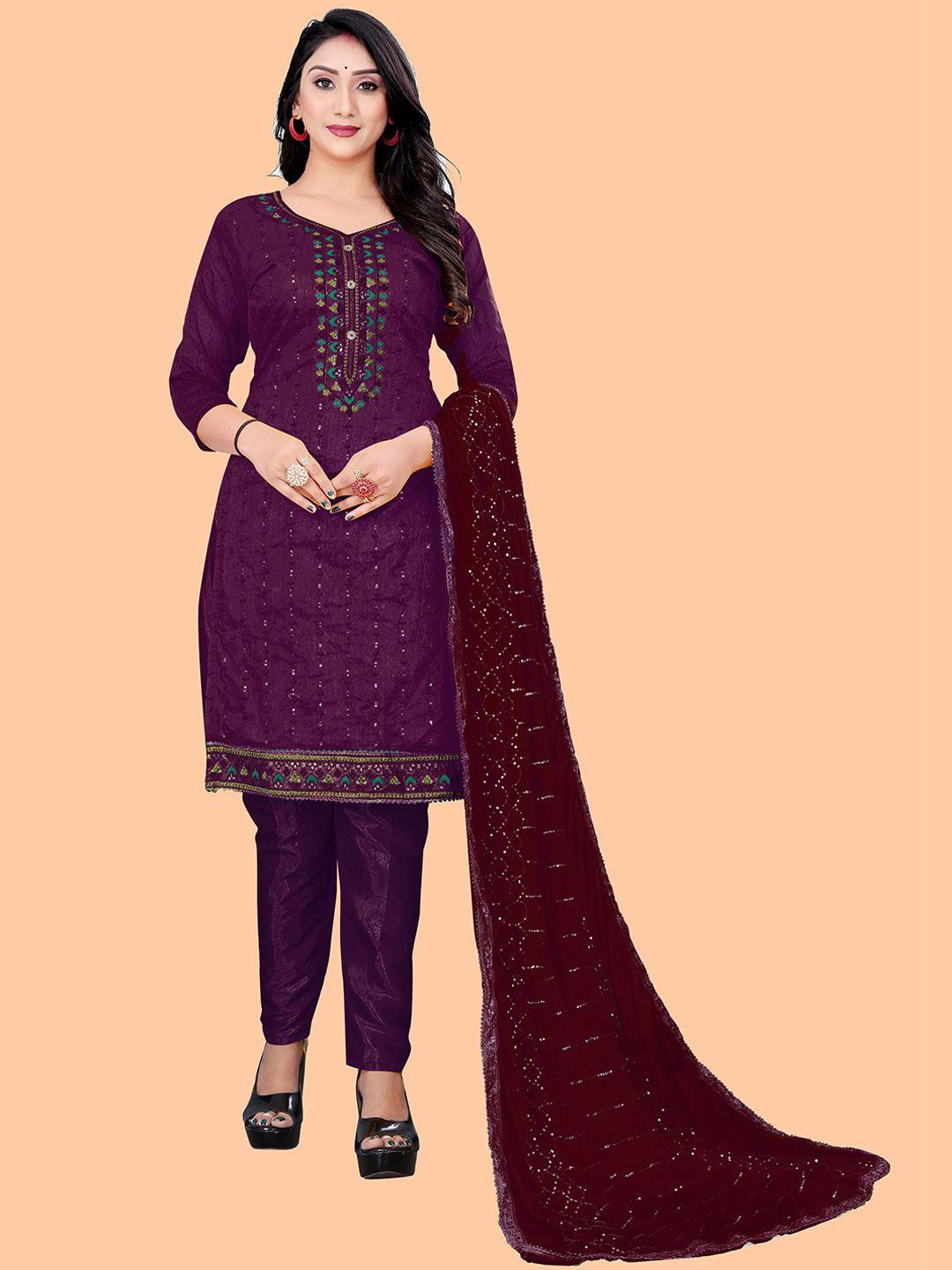 shadow & saining purple & blue embroidered unstitched dress material