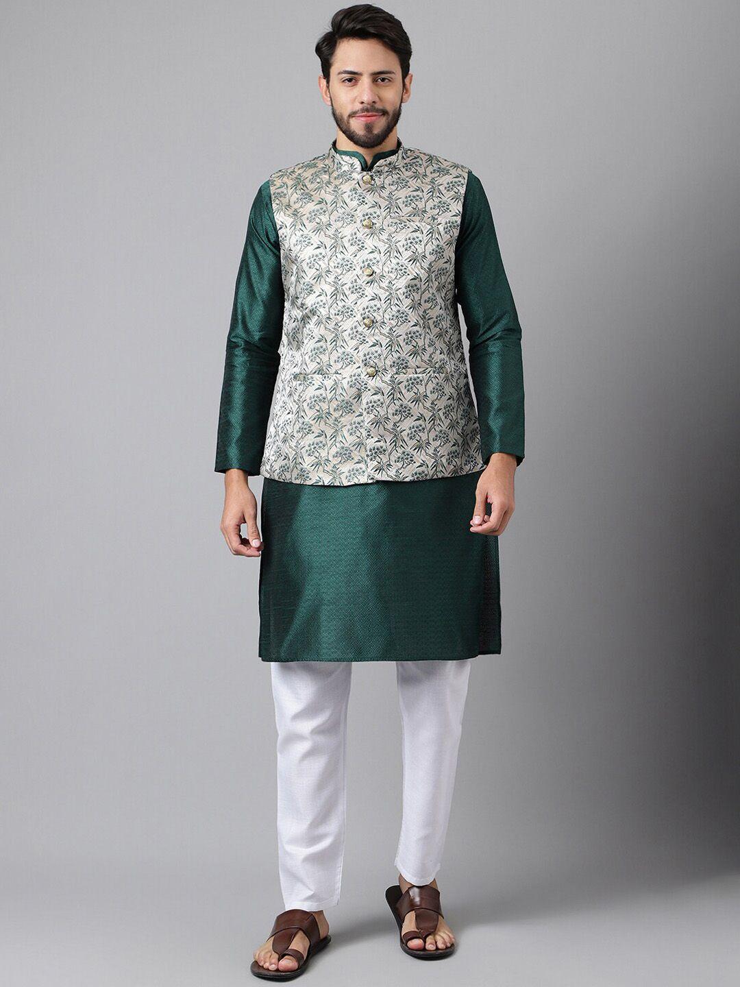 shadow & saining regular kurta with pyjamas & nehru jacket