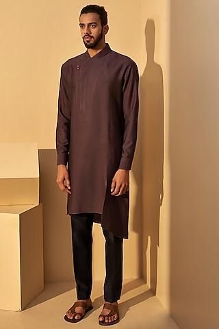 shadow plum cotton silk asymmetrical kurta set