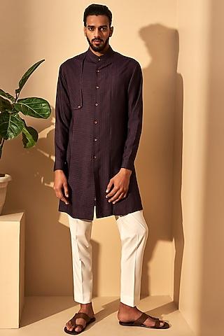 shadow plum herringbone cotton silk kurta set