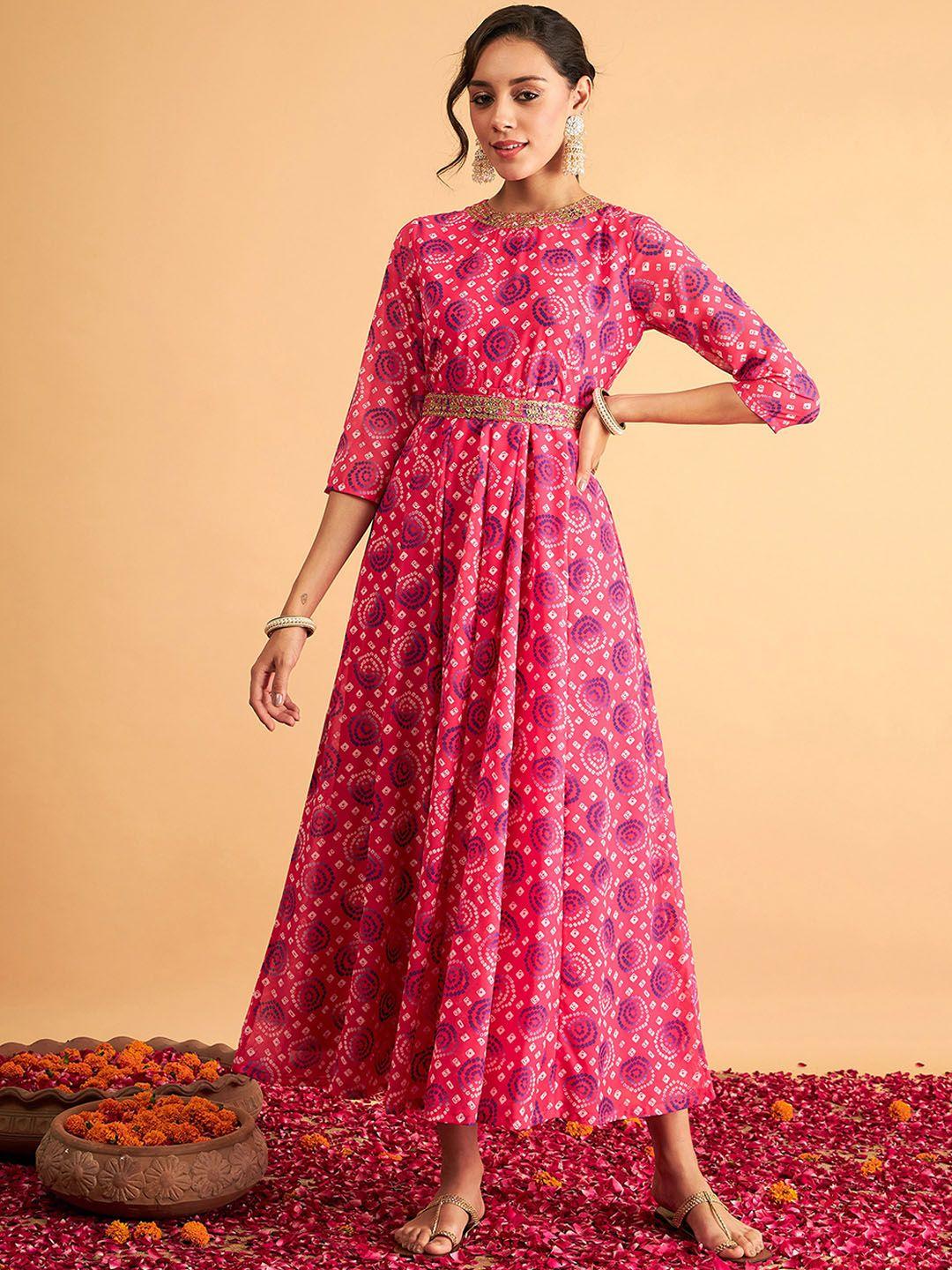 shae by sassafras bandhani printed fit & flare midi ethnic dress