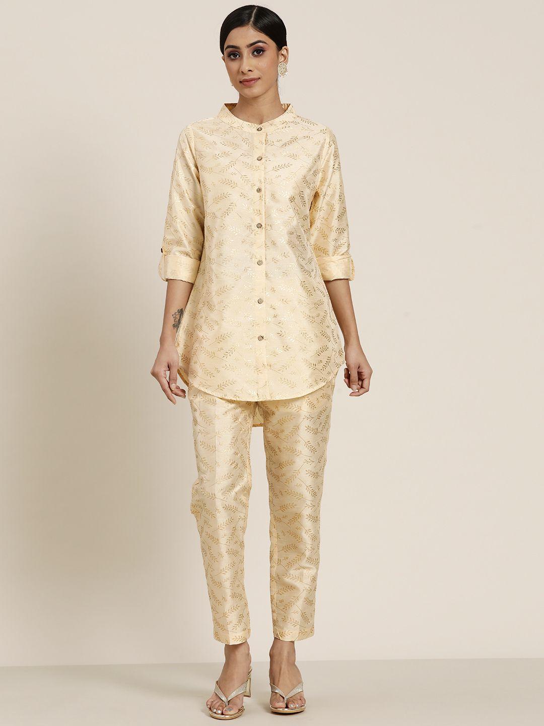 shae by sassafras beige foil printed shirt with pencil trousers