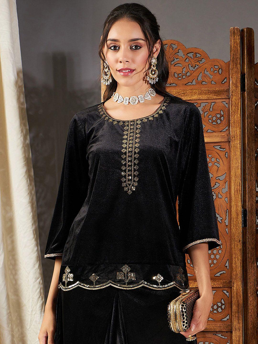 shae by sassafras black embellished velvet kurti