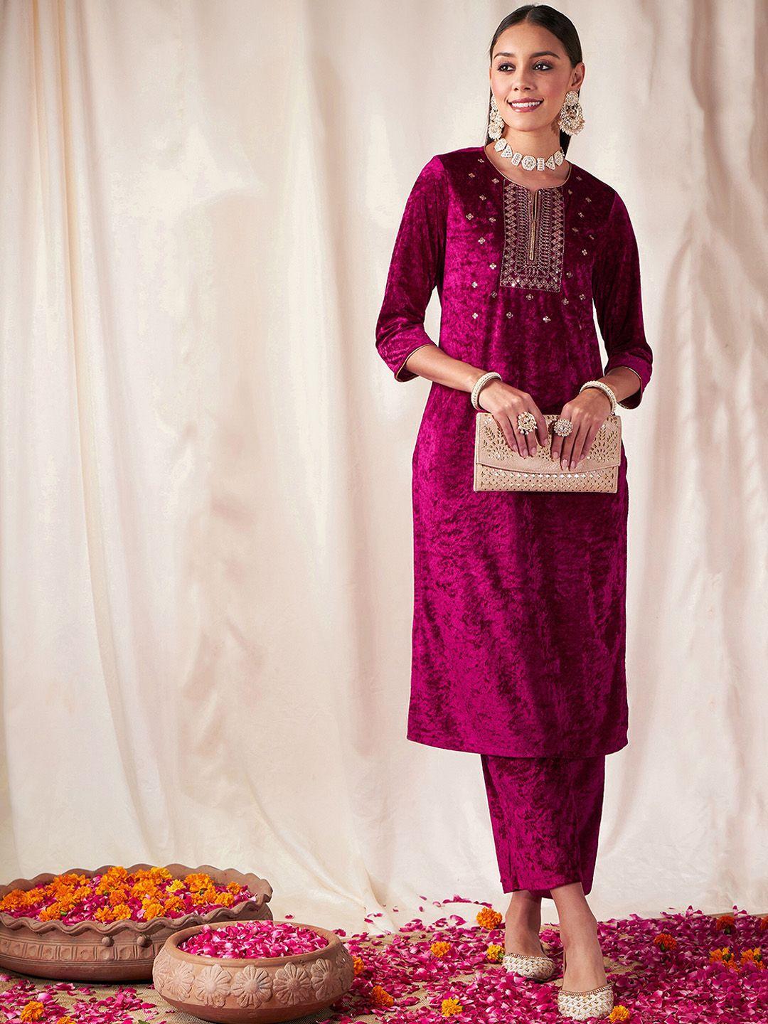 shae by sassafras floral embroidered thread work grandeur & majestic artwork velvet kurta