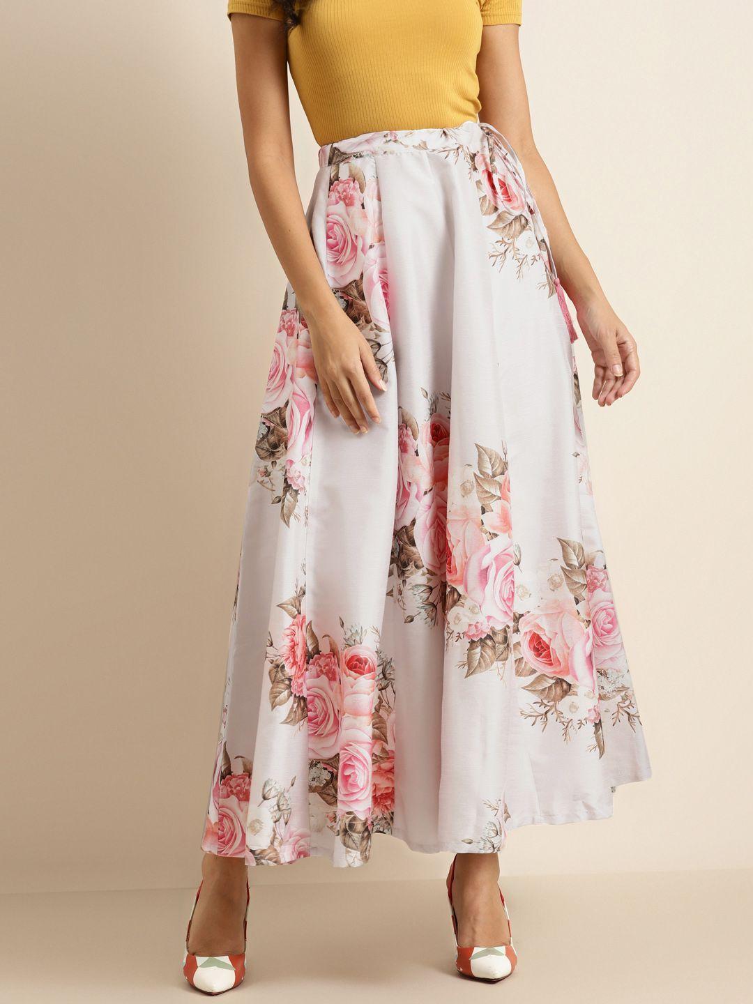 shae by sassafras grey & pink floral print flared maxi skirt