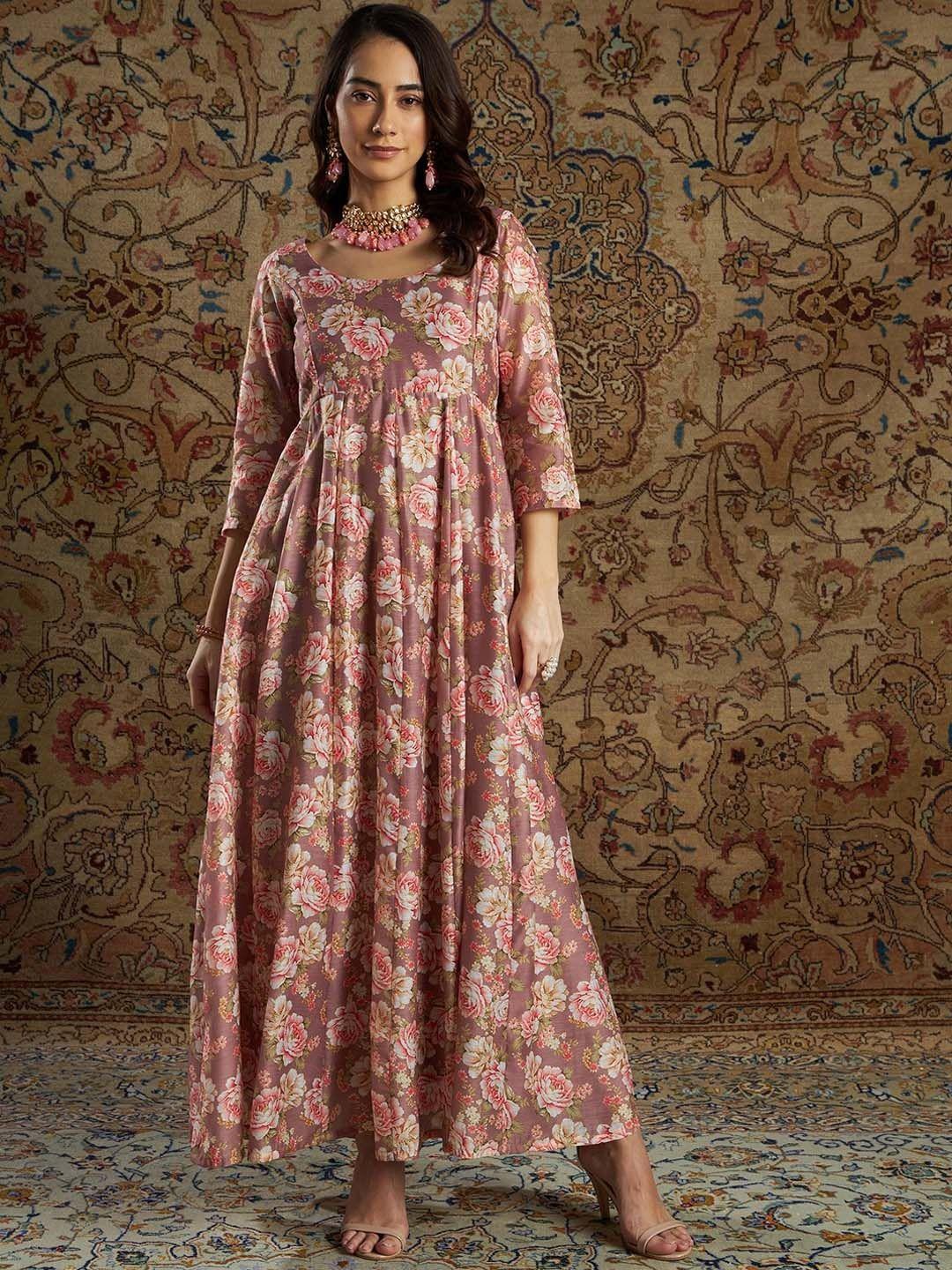 shae by sassafras women mauve floral printed anarkali maxi ethnic dress