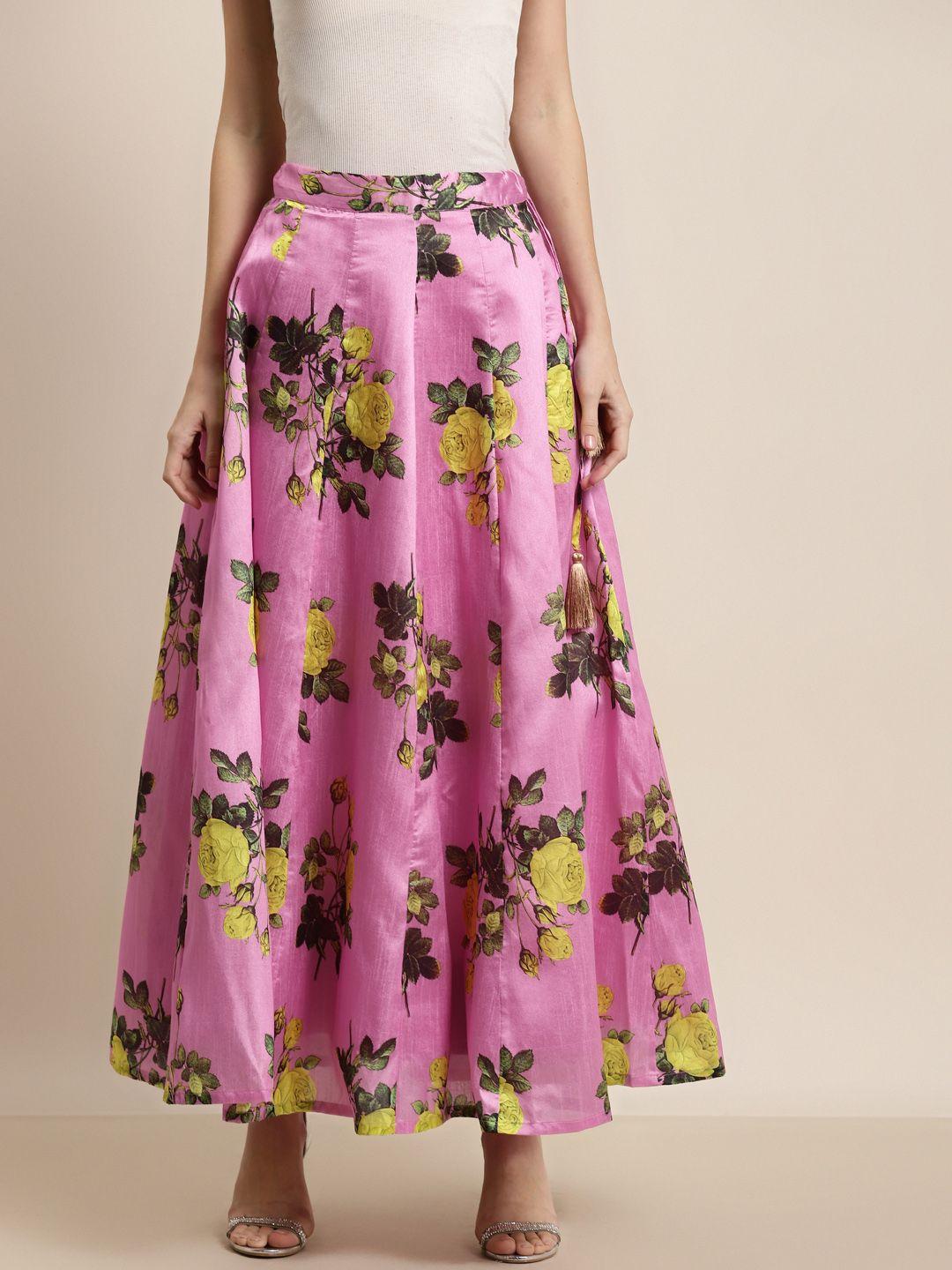 shae by sassafras women pink& yellow floral anarkali skirt