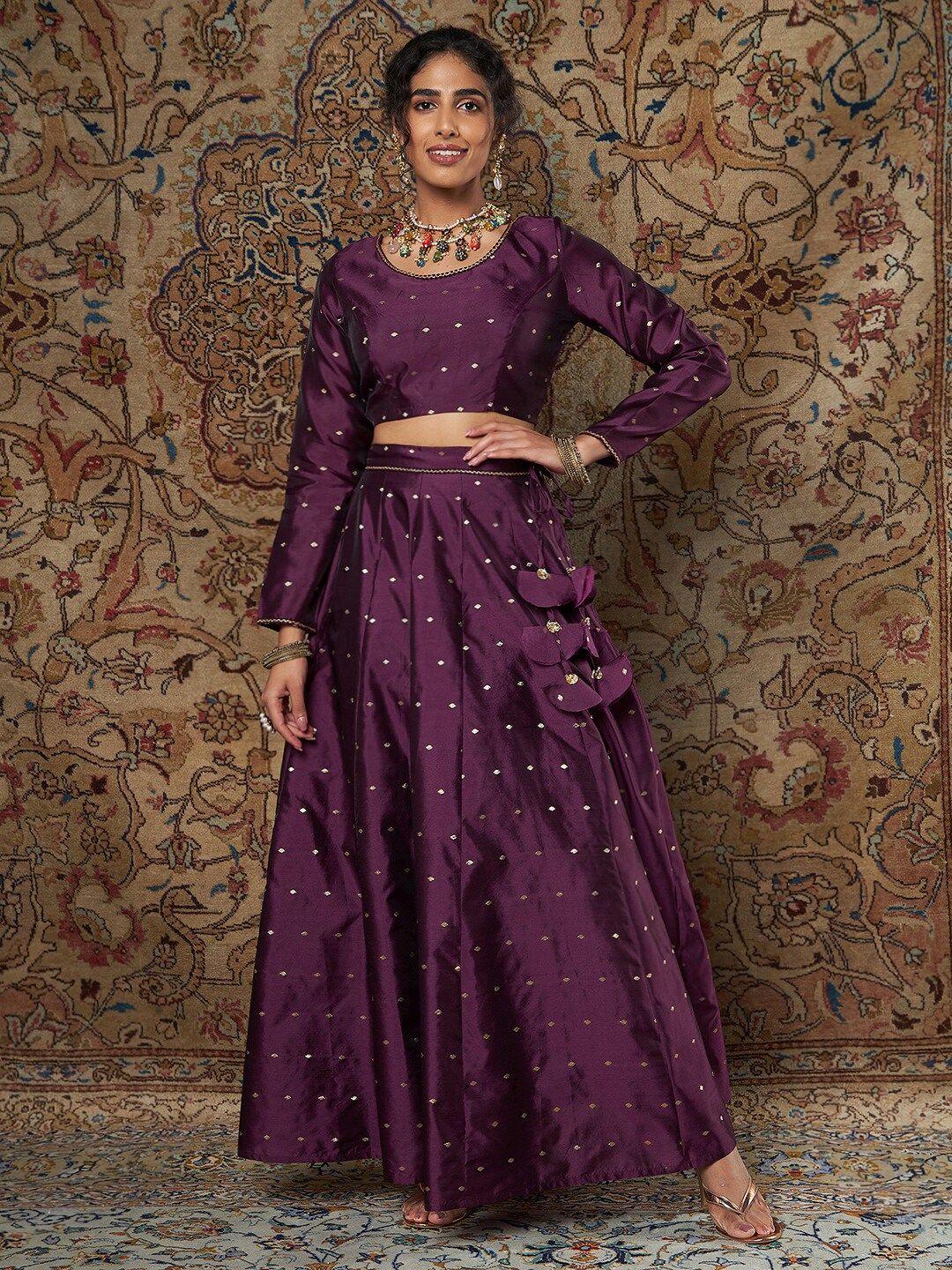shae by sassafras women purple & gold-toned ready to wear lehenga choli