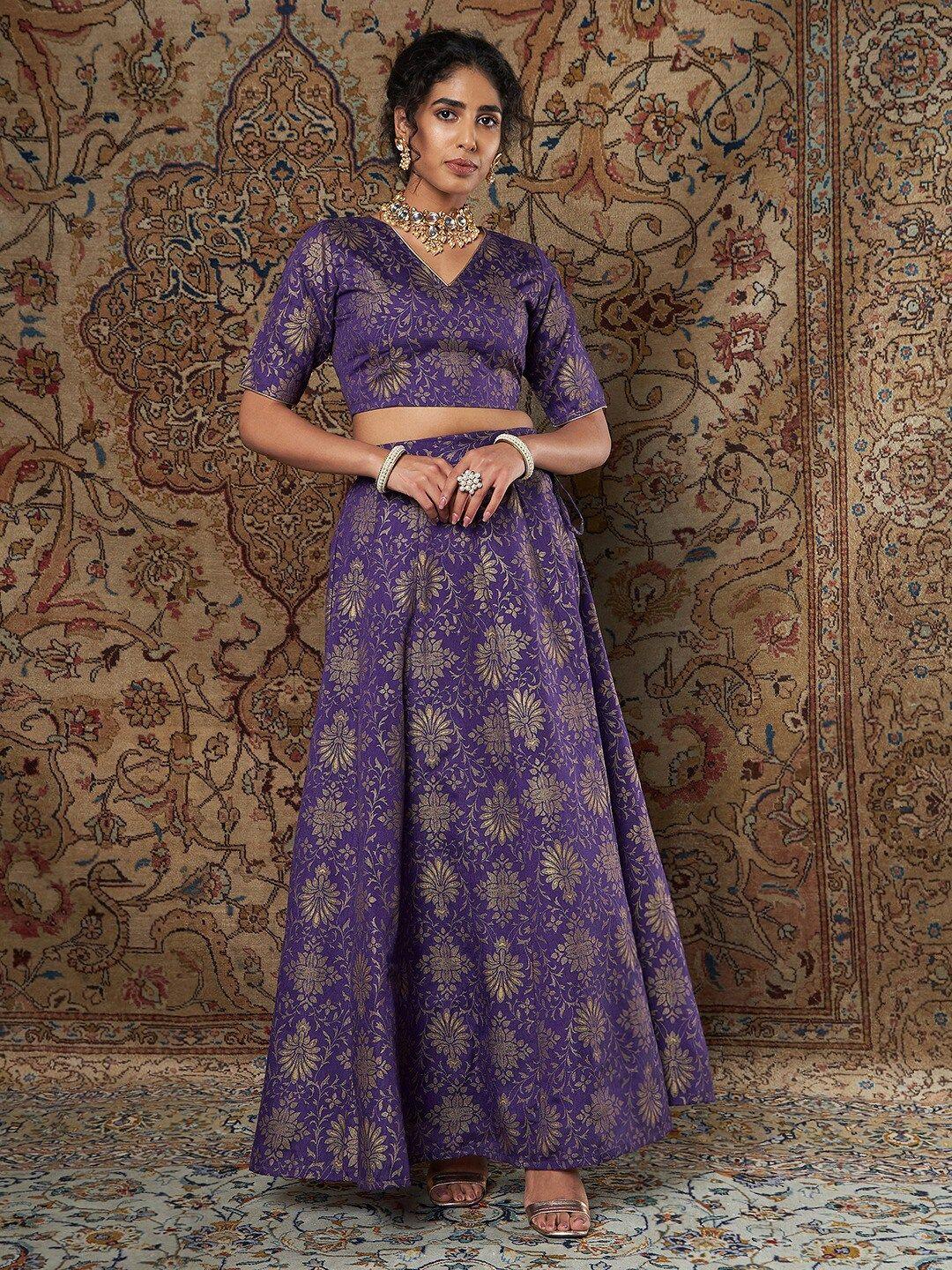 shae by sassafras women purple & gold-toned ready to wear lehenga choli