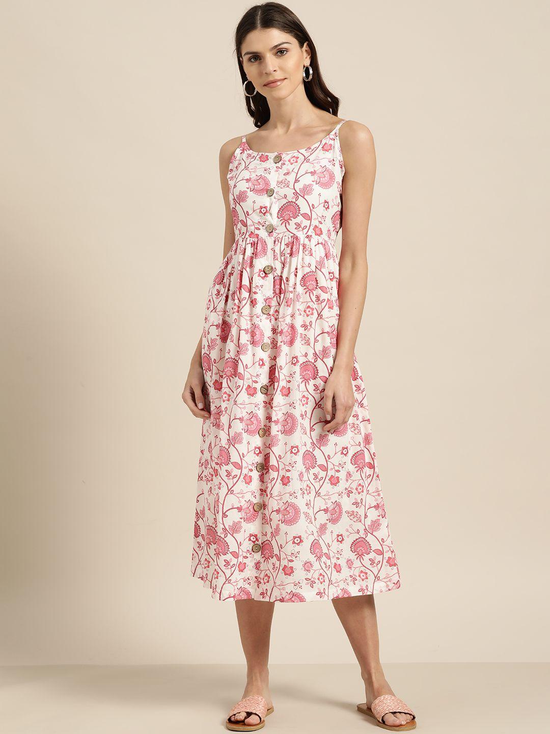 shae by sassafras women white & pink printed a-line dress