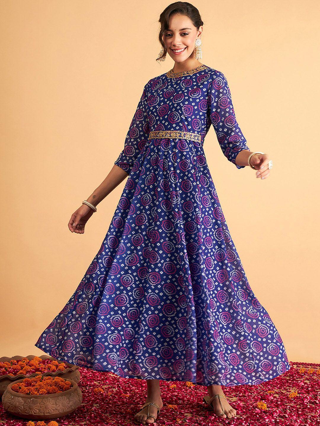 shae by sassafras bandhani printed fit & flare midi ethnic dress