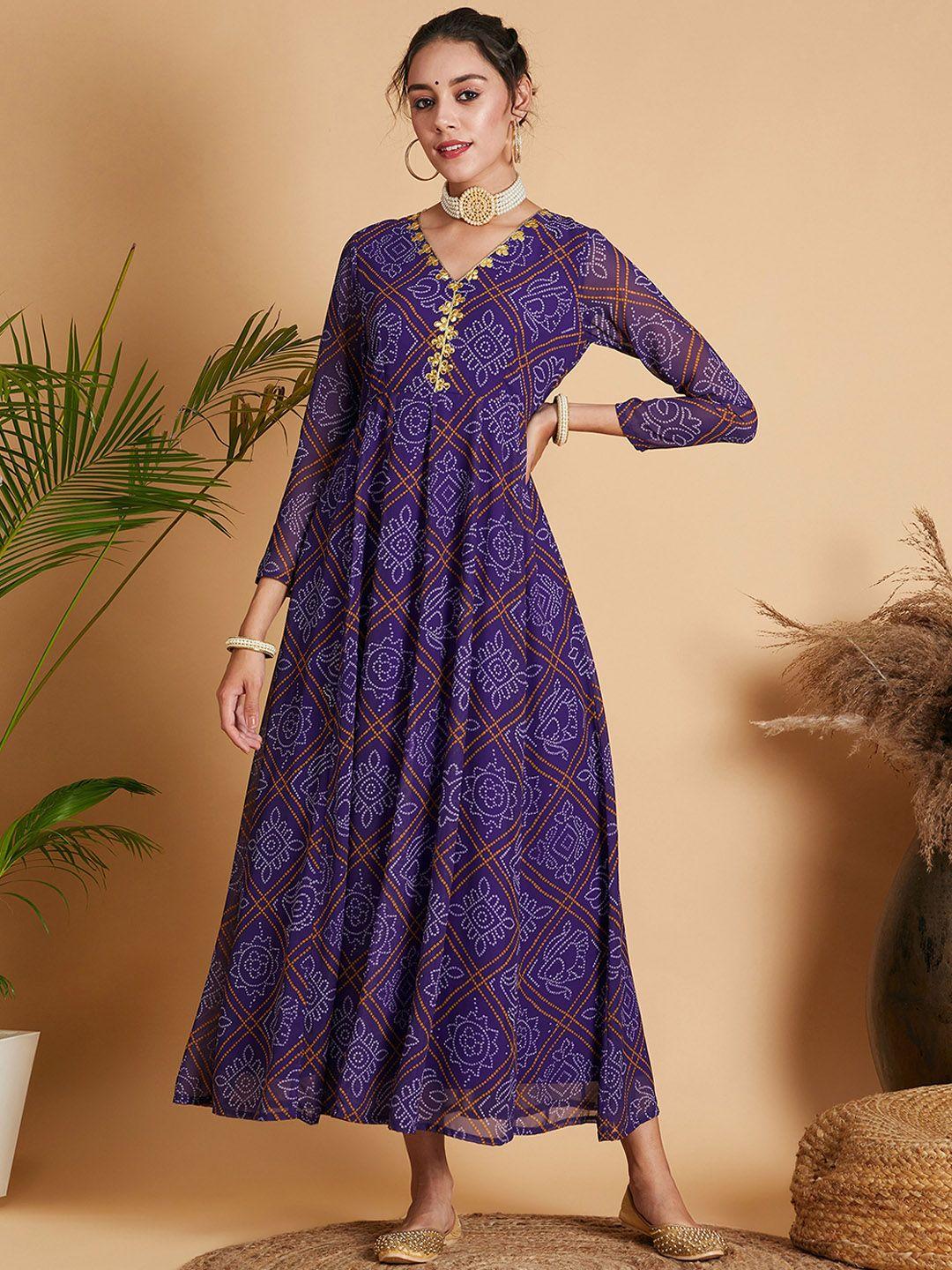 shae by sassafras bandhani printed fit & flare midi ethnic dress