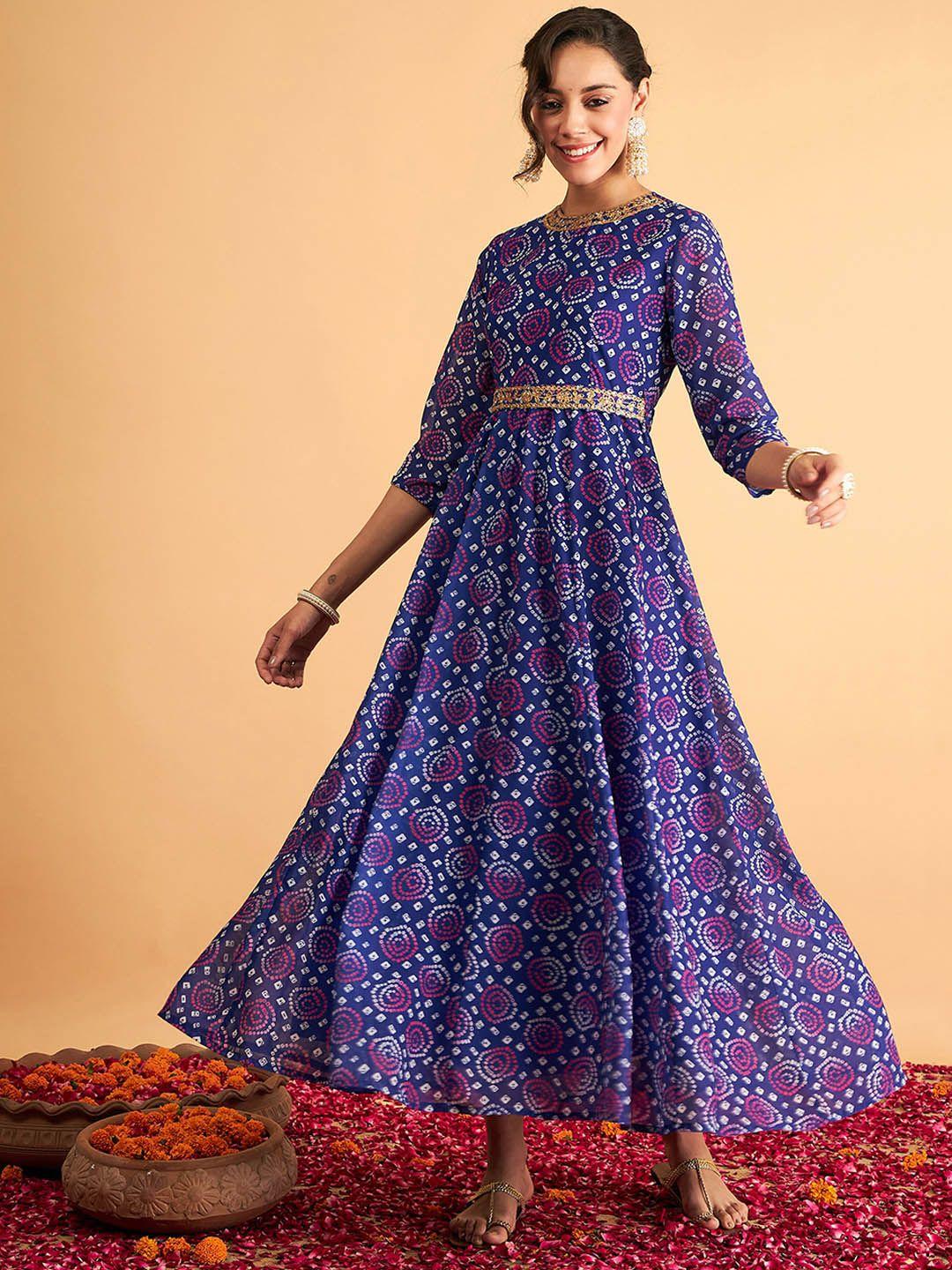 shae by sassafras bandhani printed thread work fit & flared maxi ethnic dress