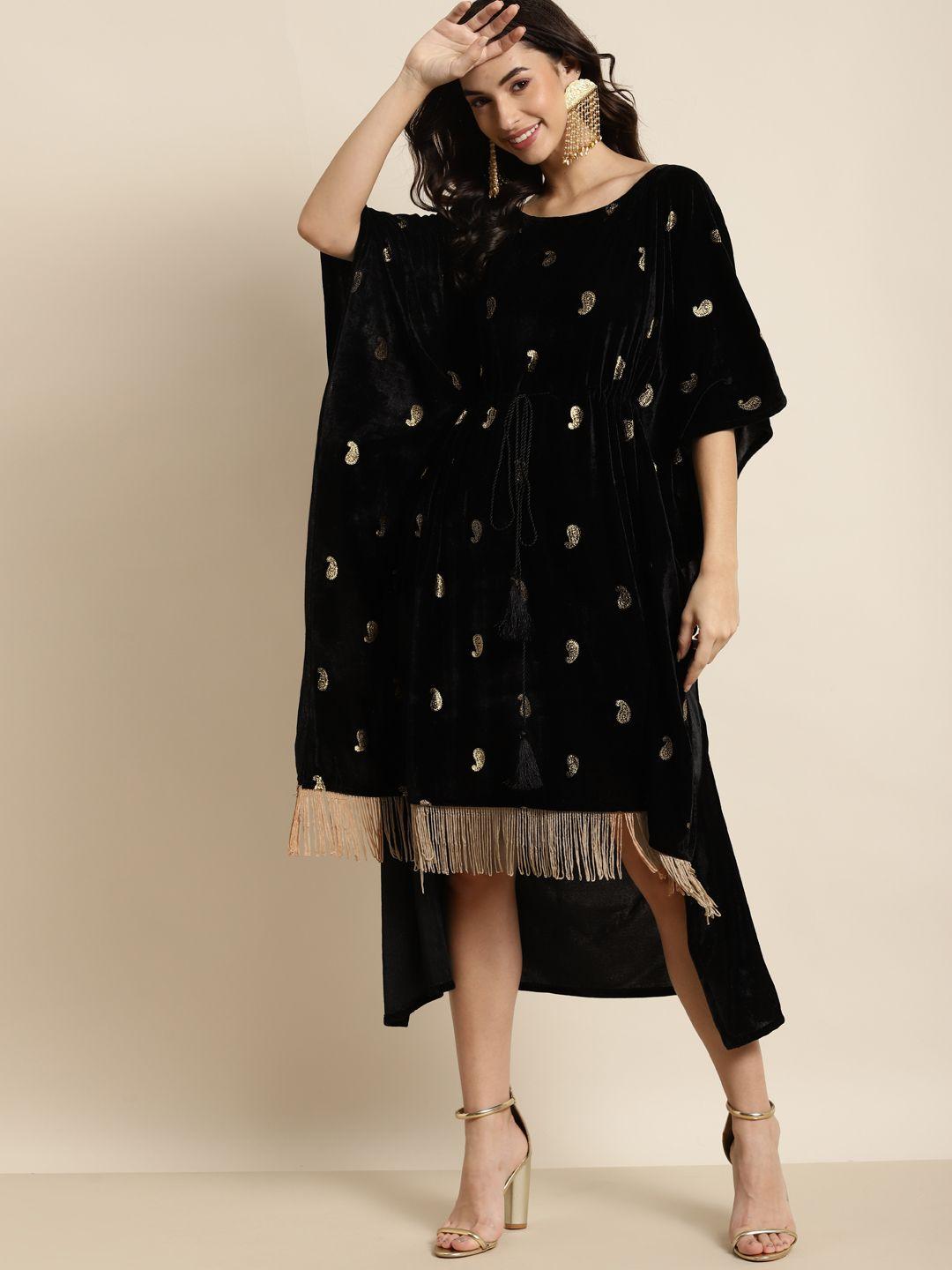 shae by sassafras black foil print velvet kaftan dress