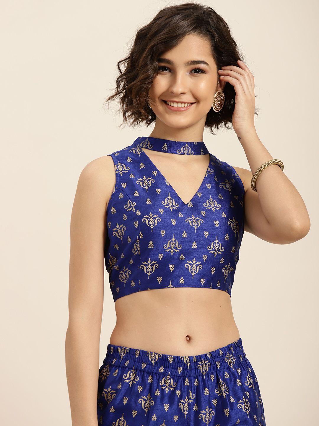 shae by sassafras blue & gold-toned choker neck regular crop top