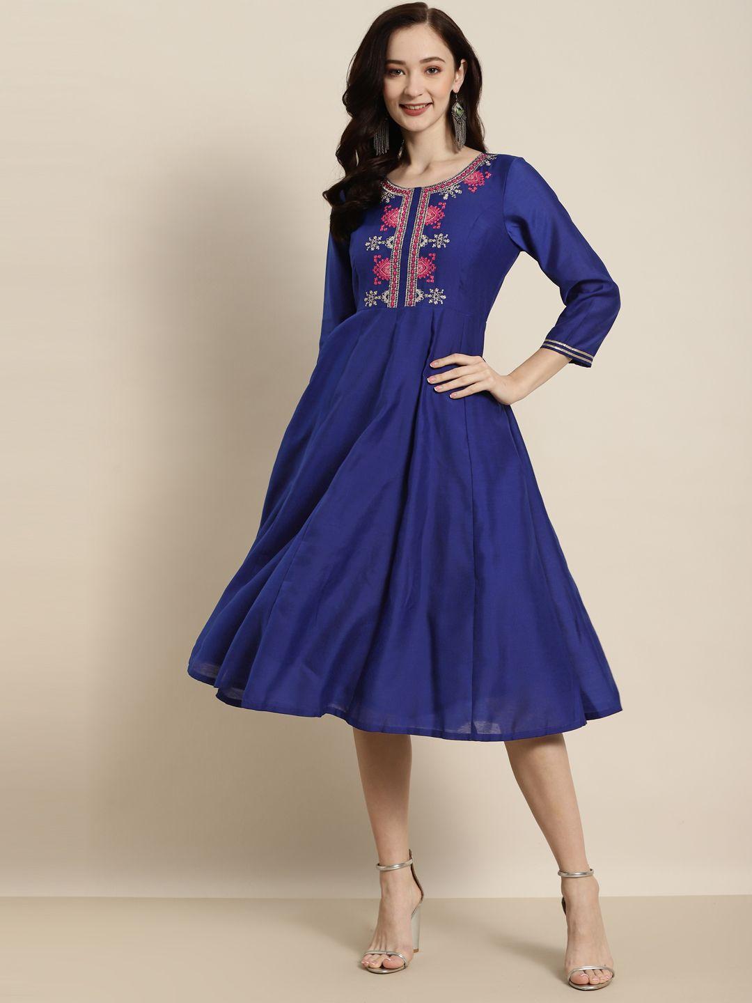 shae by sassafras blue & pink chanderi embroidered anarkali dress