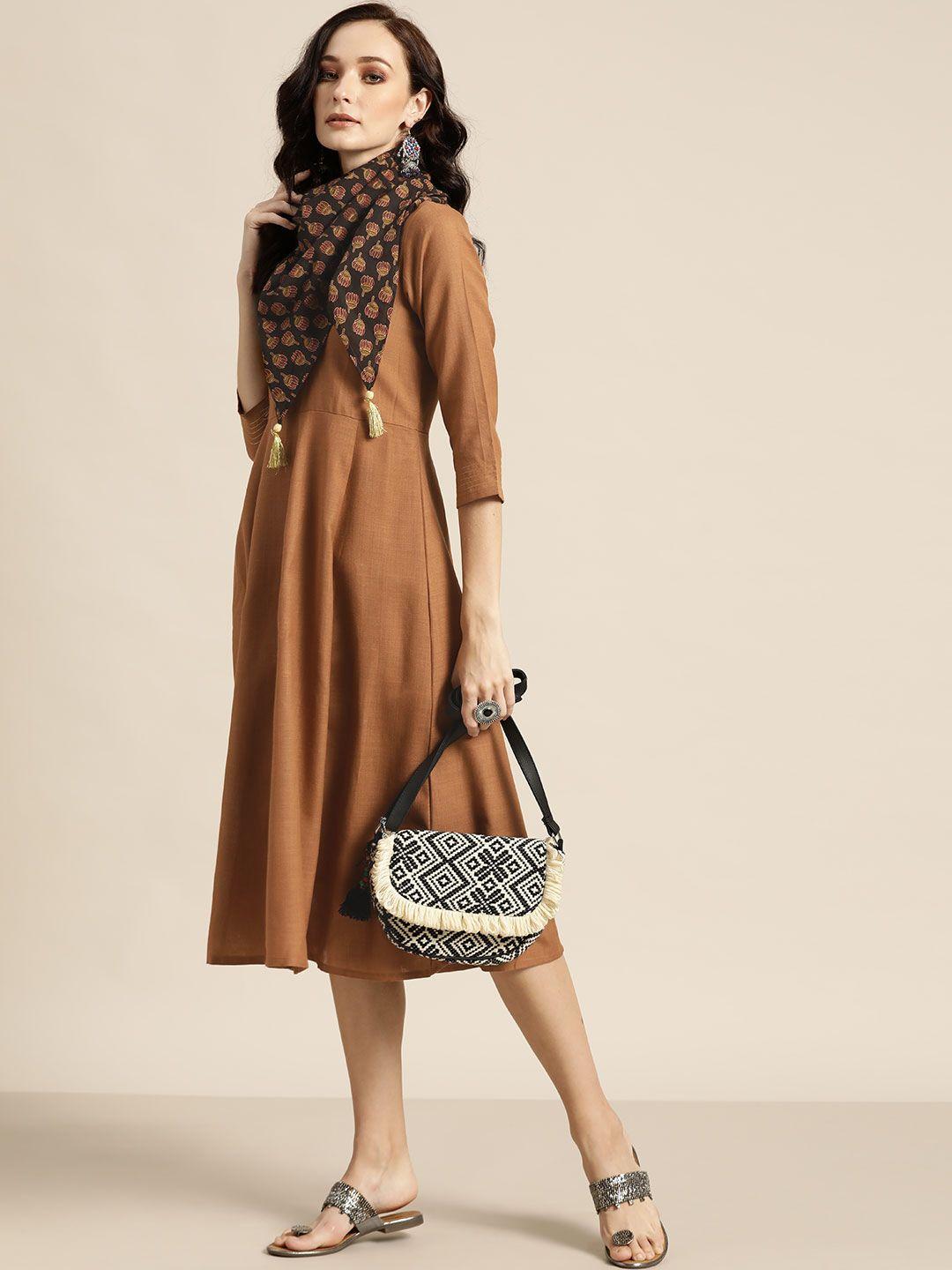 shae by sassafras brown a-line dress with printed scarf