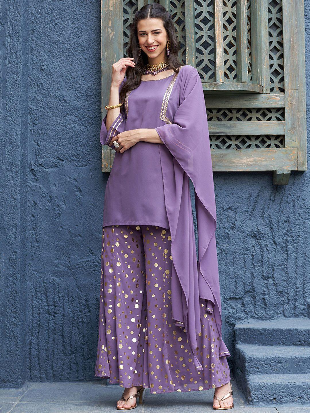 shae by sassafras embroidered regular gotta patti kurta with palazzos & dupatta