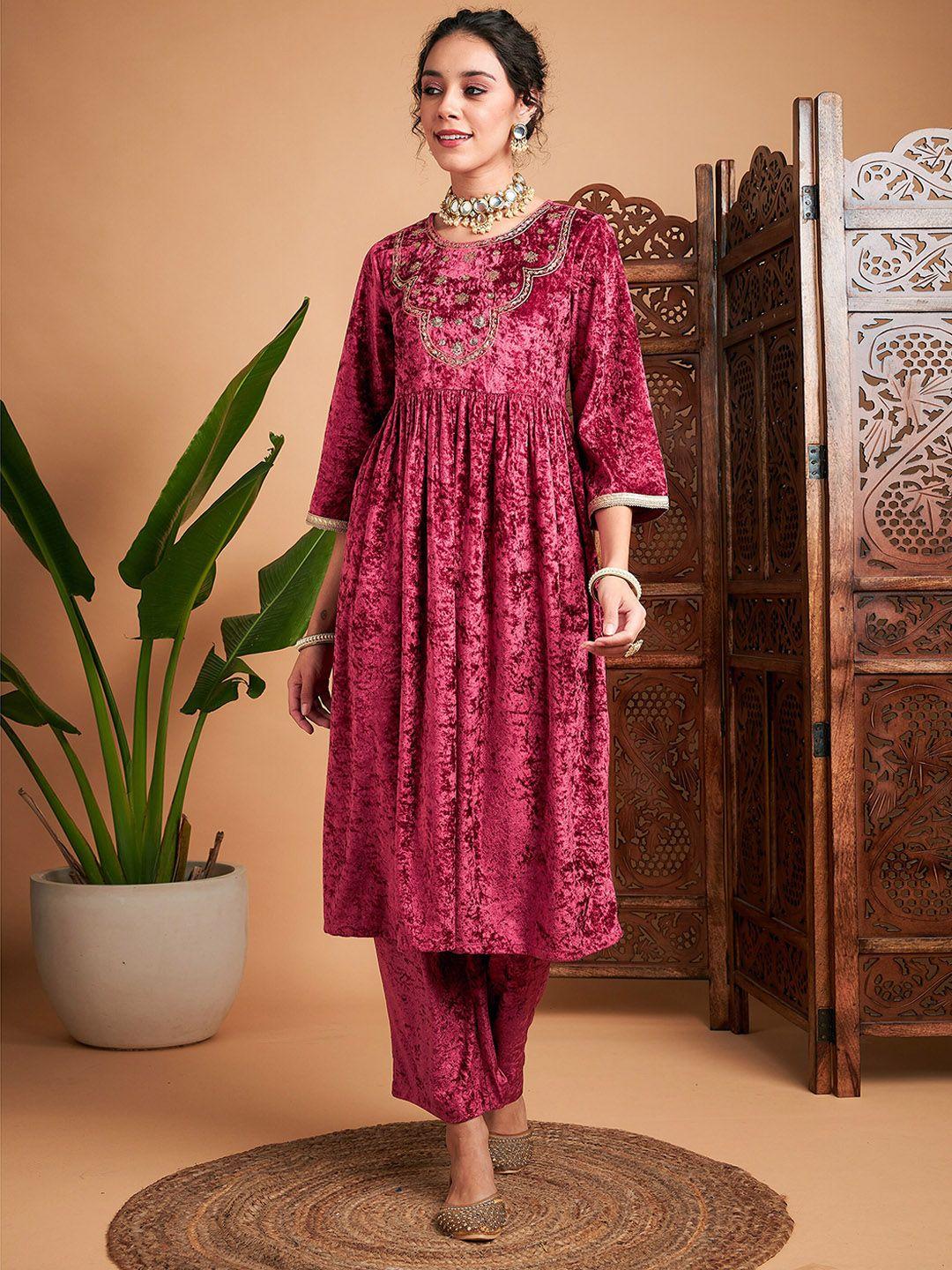 shae by sassafras embroidered sequins gathered velvet kurta