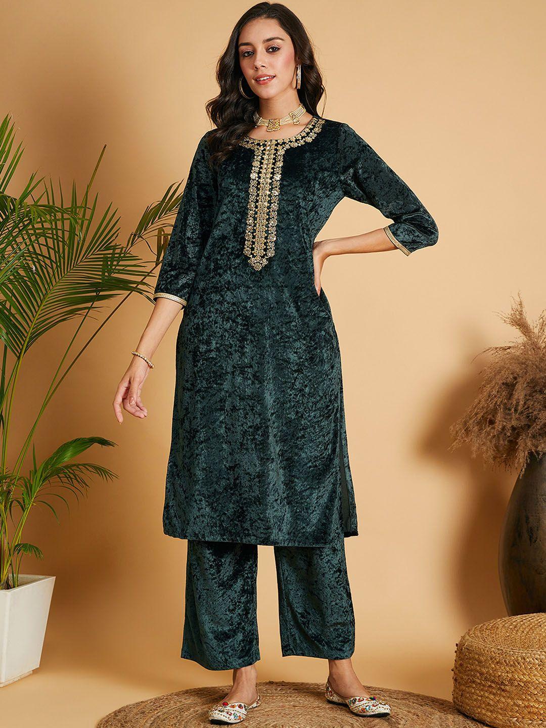 shae by sassafras ethnic motifs embroidered velvet kurta