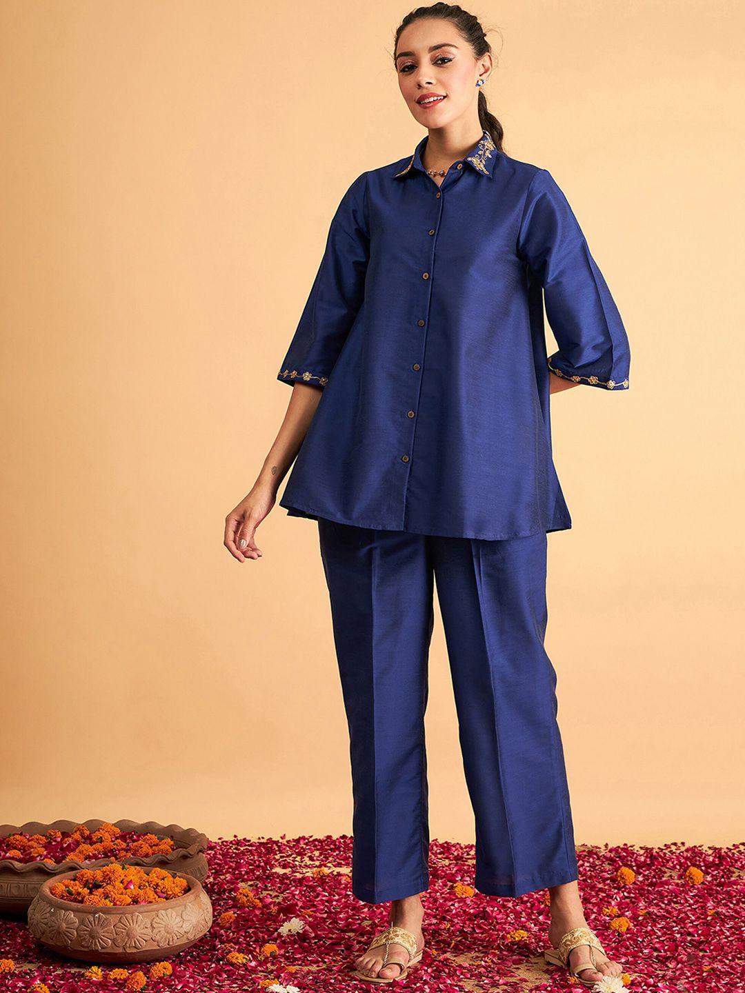 shae by sassafras floral embroidered shirt collar shirt & trousers