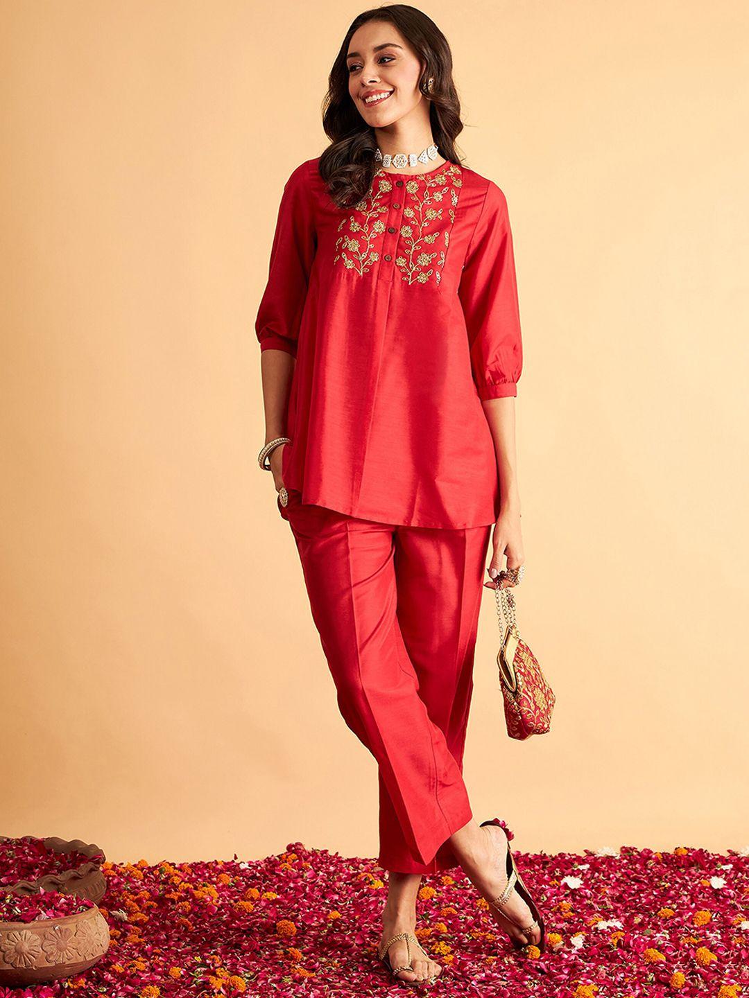 shae by sassafras floral embroidered three-quarter sleeves top & trousers