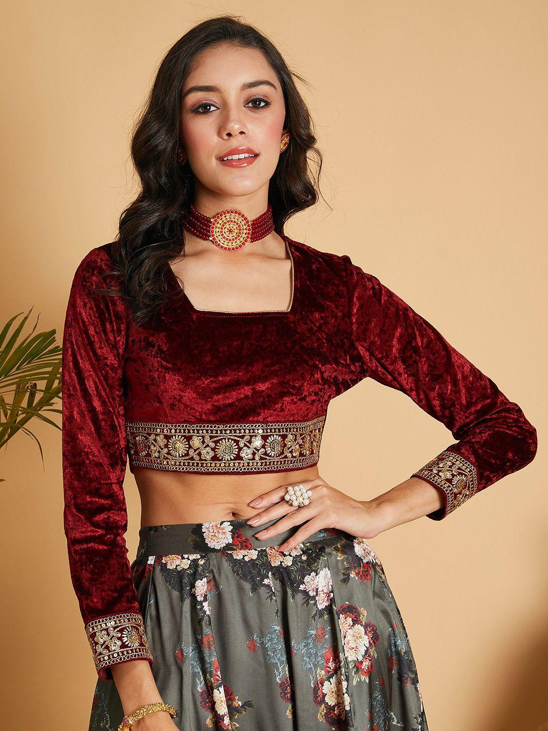 shae by sassafras floral embroidered velvet crop top