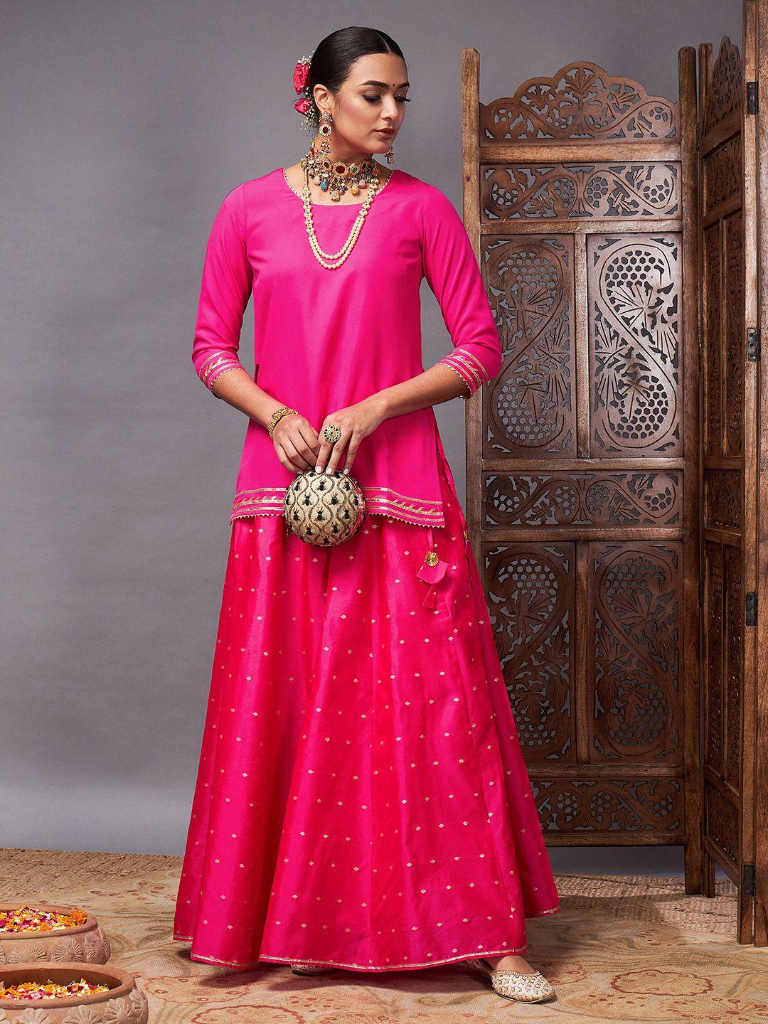 shae by sassafras fuchsia & gold-toned woven design ready to wear lehenga & choli