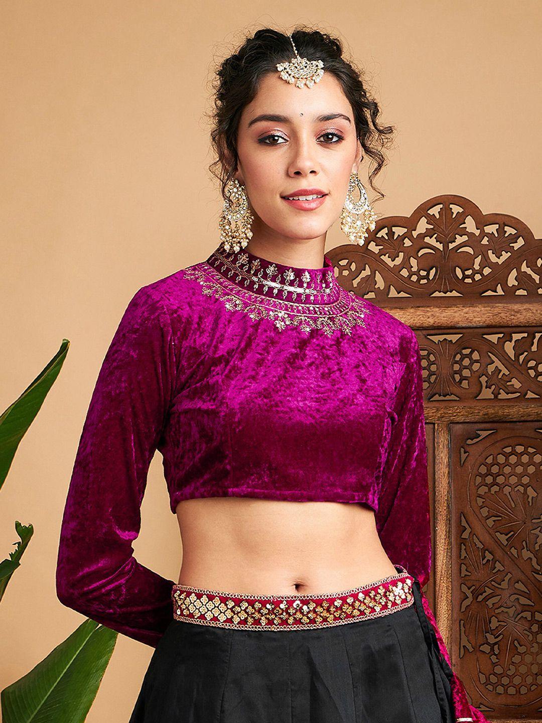 shae by sassafras fuchsia embroidered velvet crop top