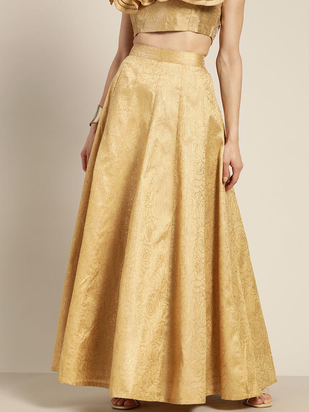 shae by sassafras gold-toned chanderi foil printed pocket flared anarkali skirt