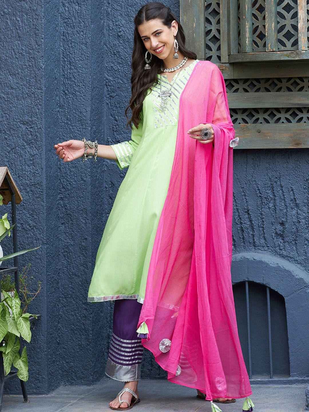 shae by sassafras gotta patti anarkali kurta with palazzos & with dupatta