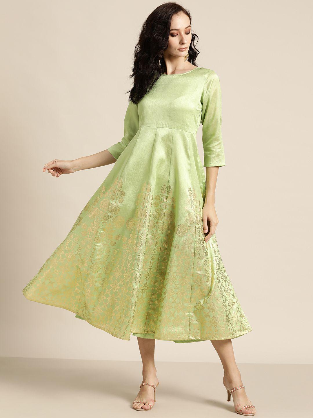 shae by sassafras green & golden foil print a-line midi dress