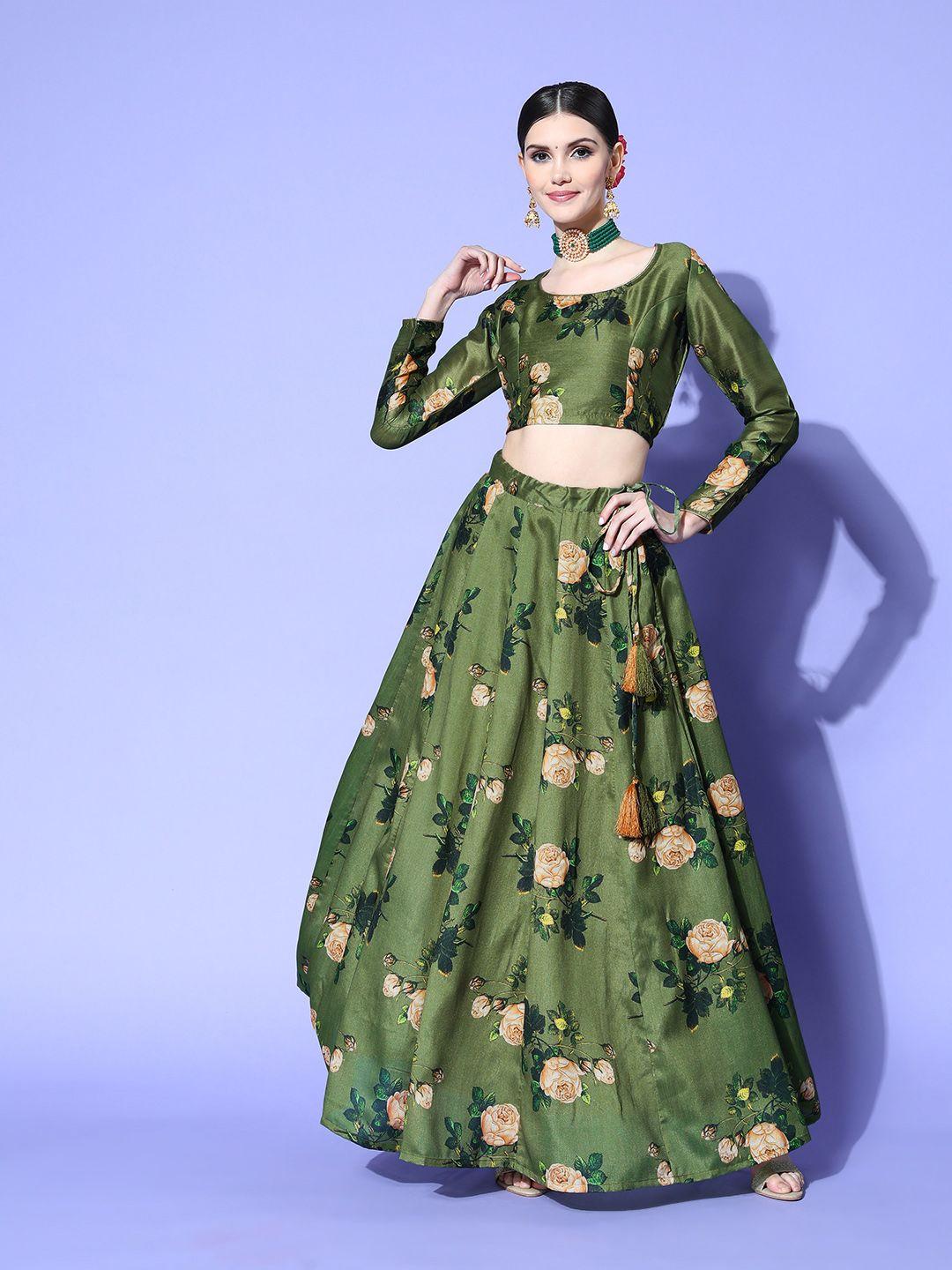 shae by sassafras green & mustard yellow printed ready to wear lehenga &