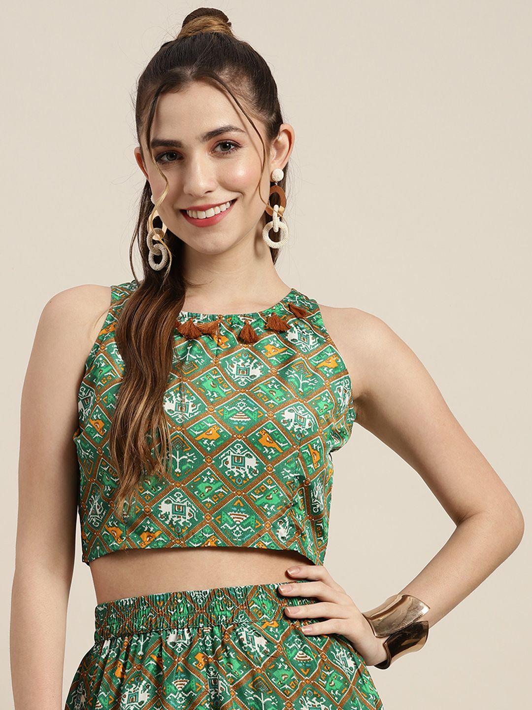 shae by sassafras green & white print crop top