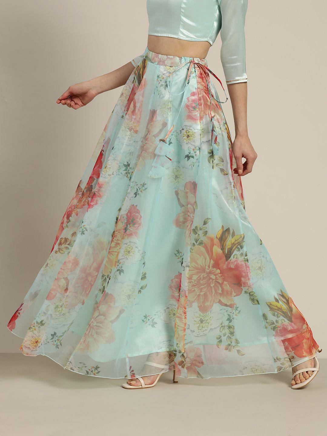 shae by sassafras green floral organza flared anarkali skirt