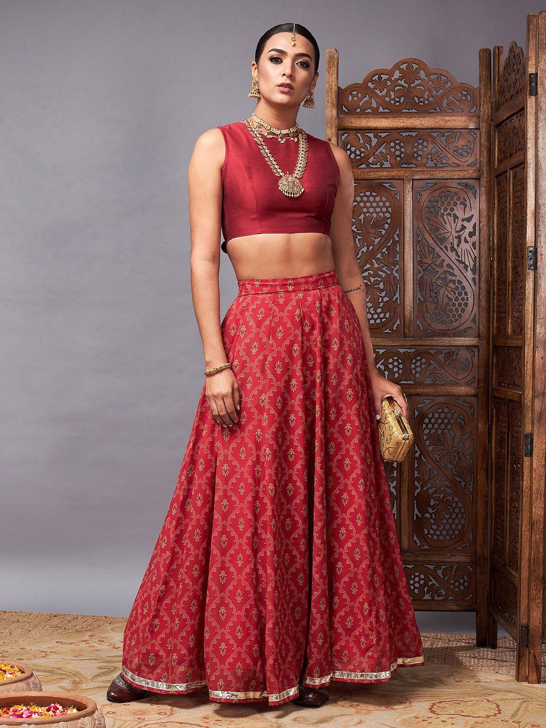 shae by sassafras maroon & beige printed ready to wear lehenga & choli