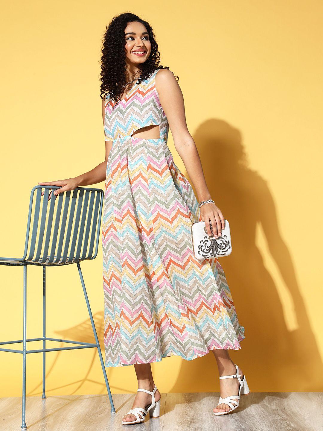 shae by sassafras multicoloured cut-out detail chevron print midi dress