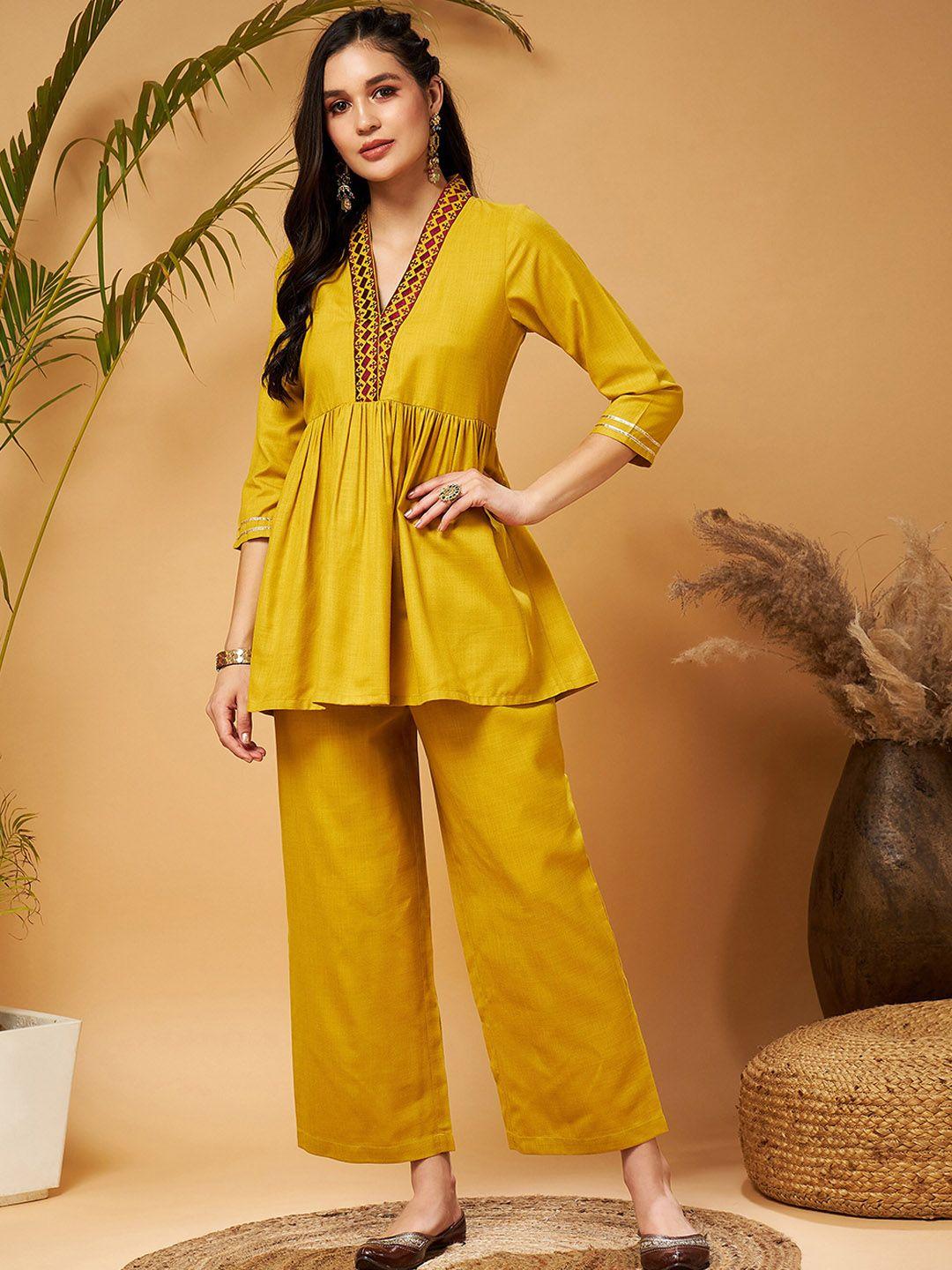 shae by sassafras mustard yellow empire kurti with palazzos