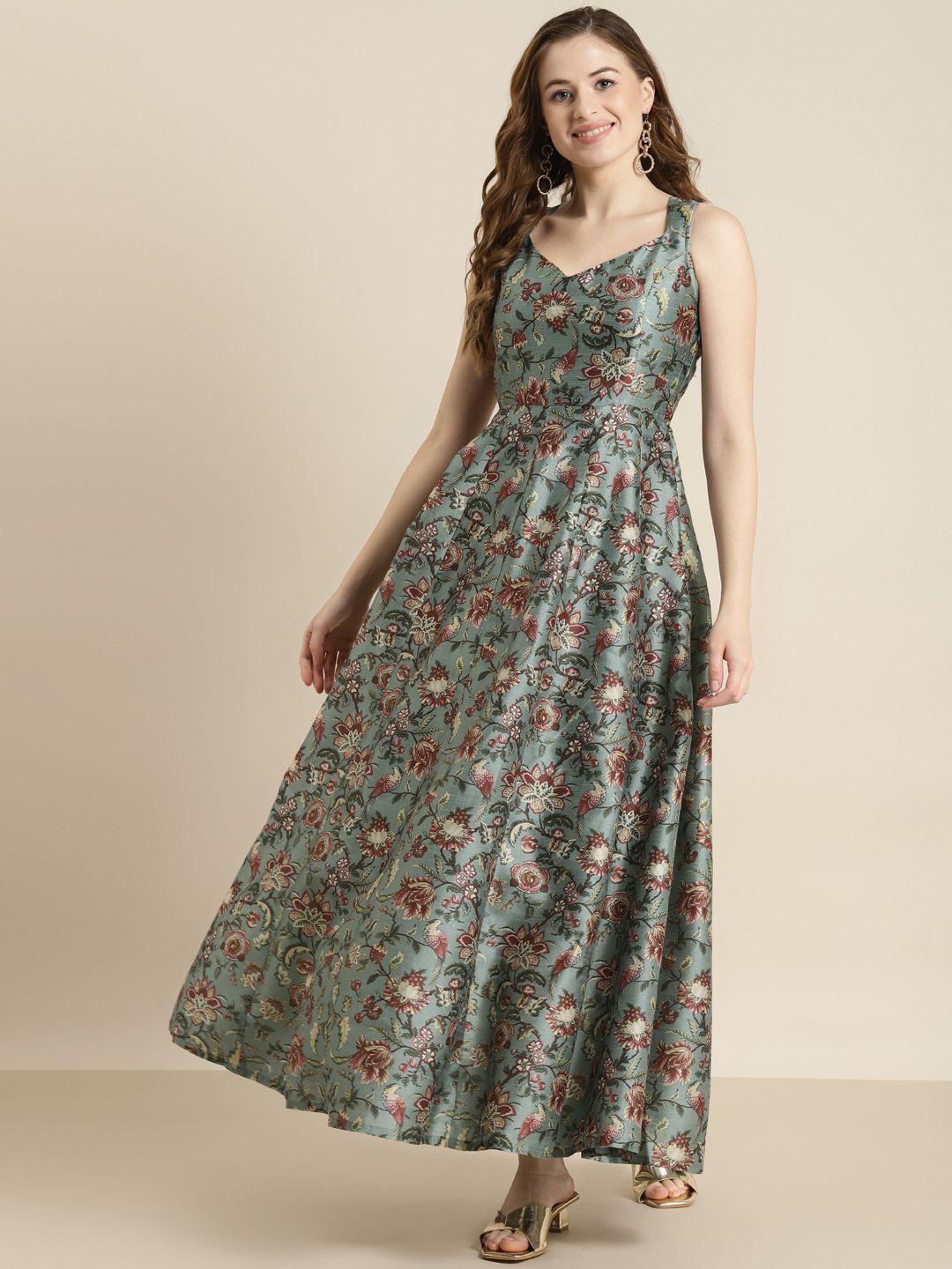 shae by sassafras olive green & maroon floral maxi dress