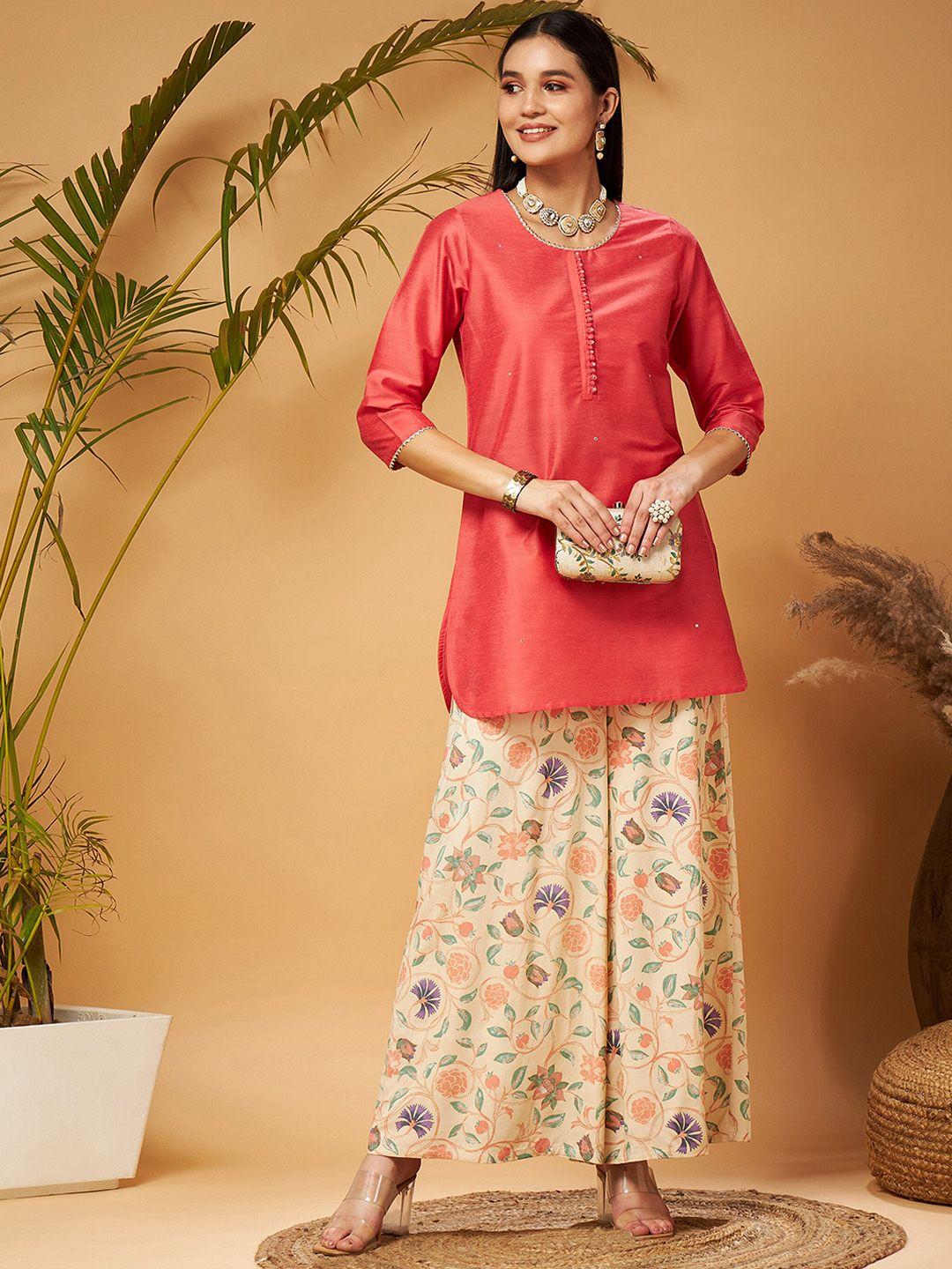 shae by sassafras pink round neck kurta with palazzos