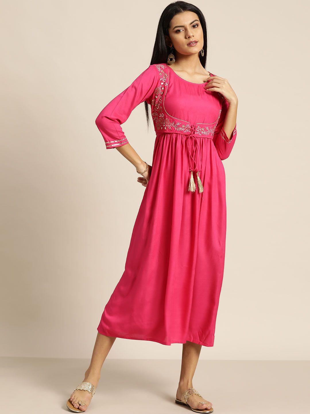 shae by sassafras pink zari embroidered detail layered liva a-line midi dress